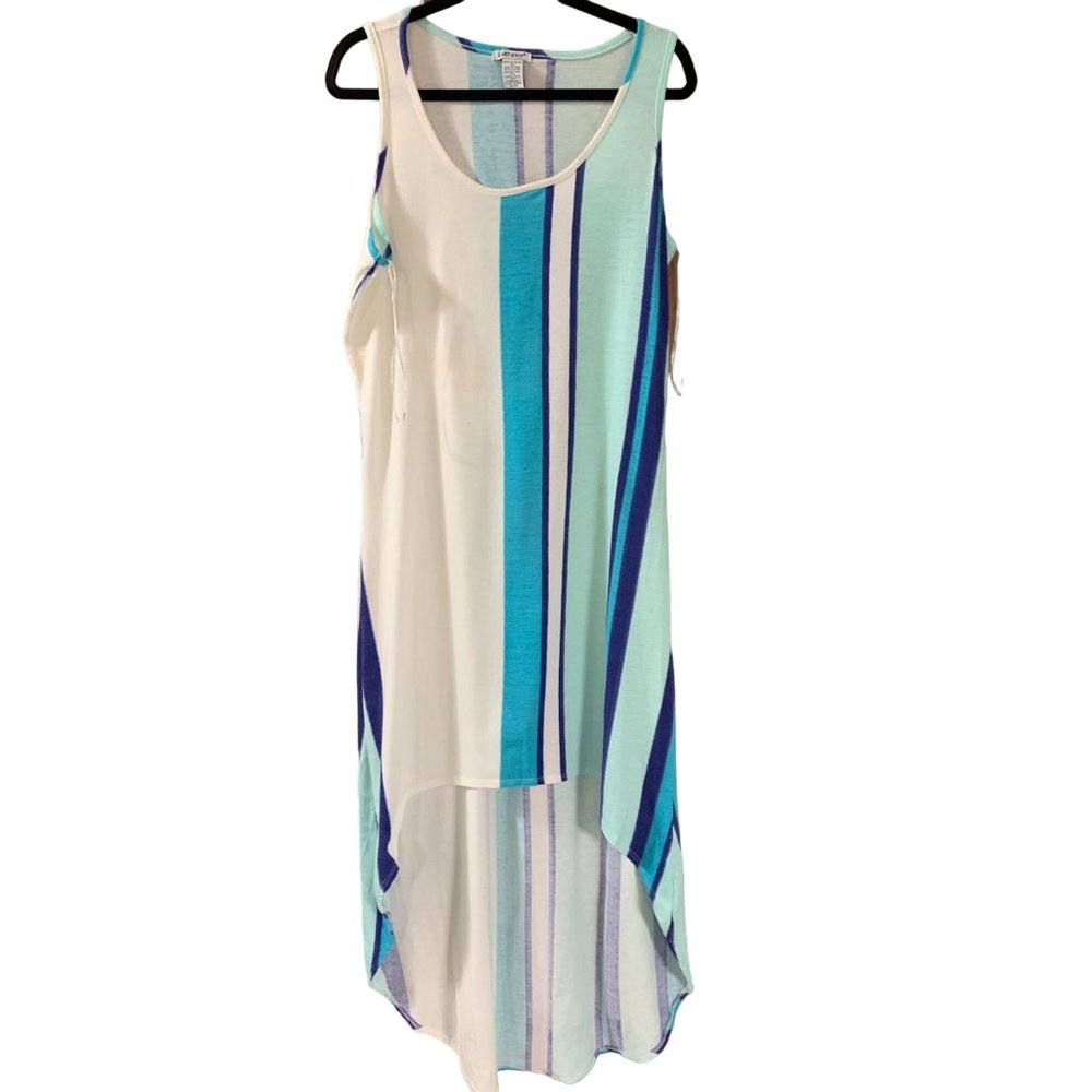 Last Exit Womens Size 2X Tank High Low Midi Front Maxi Back Blue White Striped D